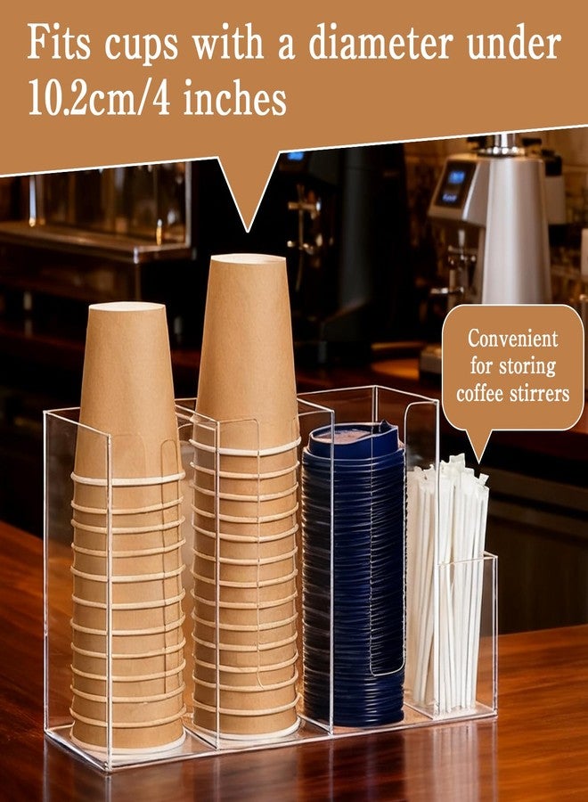 UCEHIPAW 4 Compartments Acrylic Coffee Cup and Lid Storage Organizer Holder Clear Plastic Lid Holder Accessories Disposable Paper Cup Dispenser Organizer for Kitchen Bar Shop Counter - Image 5